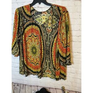 Women's  Wide Sleeve Colorful Paisley Blouse XXL